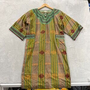 Vintage Kaftan Dress Cover Up Robe One Size Men's Pockets‎ Embroidered Beachwear